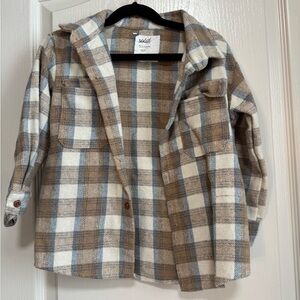 Kids Plaid Shacket- Brown and Blue